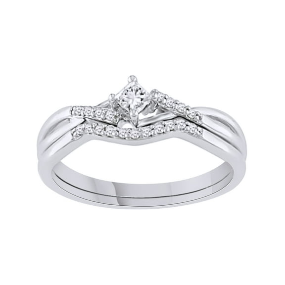 AFFY White Natural Diamond Bridal Set Ring In 10k White Gold (0.2 Cttw)