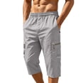 thumbnail image 2 of WIZUTIZ Men's Summer Cargo Capris Solid Color Drawstring Elastic Waist Pocket Workwear Cropped Pants Lightweight Polyester Breathable for Outdoor Hiking Daily Wear Mens Fashion, 2 of 5