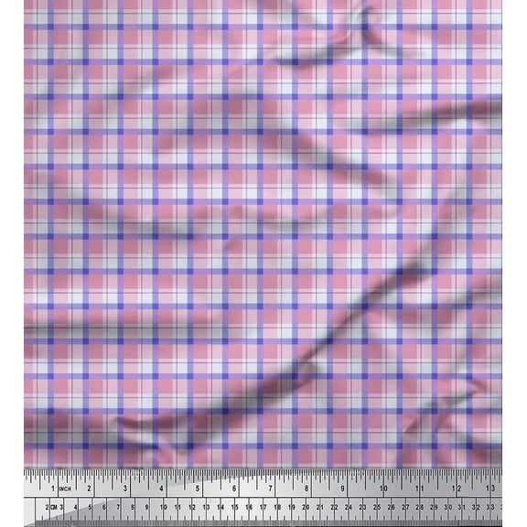 Soimoi Pink Poly Georgette Fabric Plaid Check Print Fabric by the Yard 42 Inch Wide