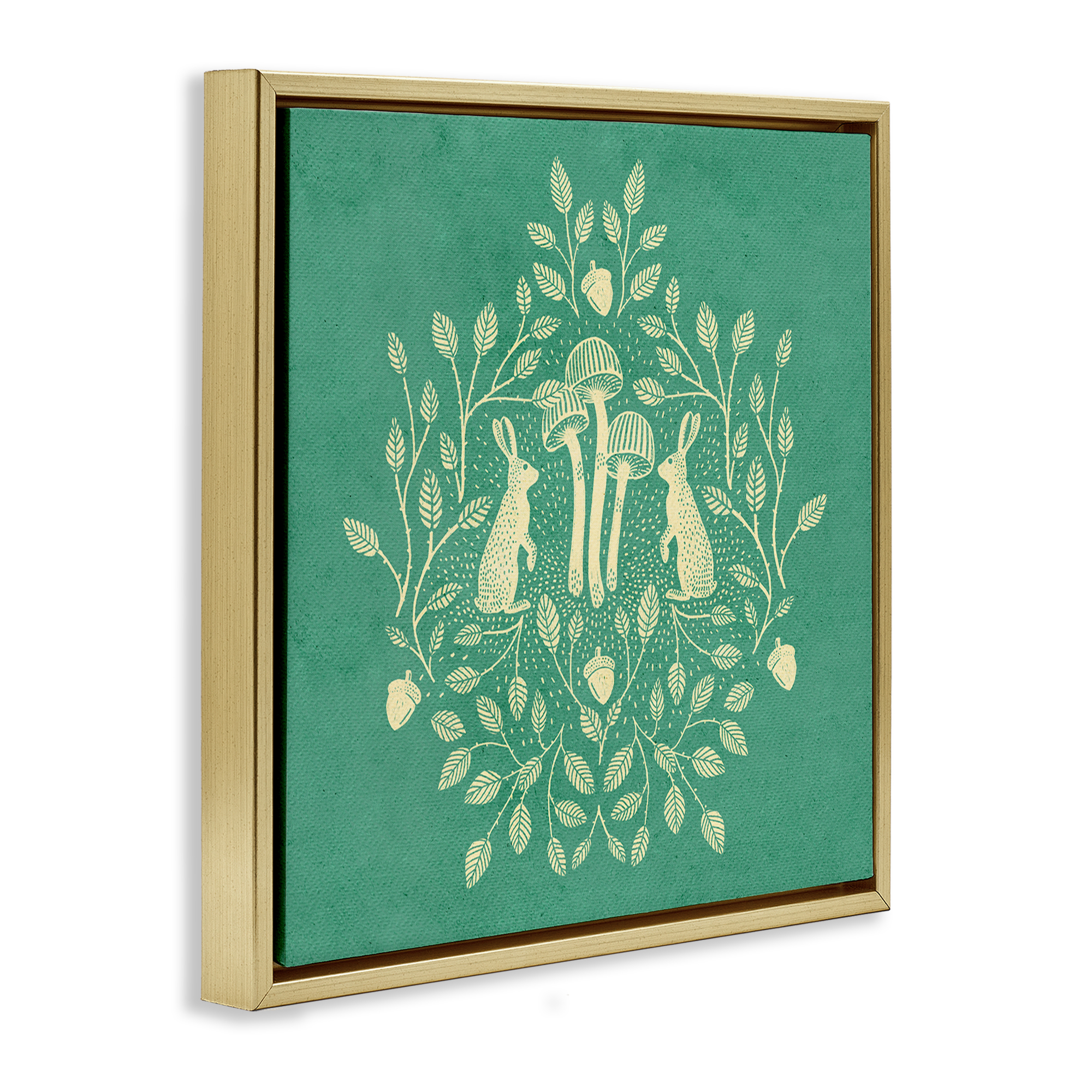 Stupell Industries Turquoise Botanical Rabbits Plants & Flowers Painting Gold Floater Framed Canvas Art Print Wall Art, 18 x 18
