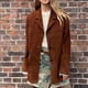 thumbnail image 2 of Chaqueta de gamuza marrón vintage para mujer, chaqueta de traje de cuero de gran tamaño y holgada de alta calidad, abrigo informal para mujer, ropa de calle 2024, 2 of 5