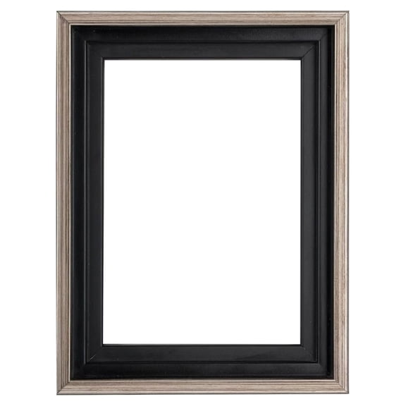Illusions Floater Frame For 3/4" Deep Canvases - 14x18 - Black w/Antique Silver Edge - For Galleries & Home Decor - Wood Float Frame for Canvas Paintings- Complete Hanging