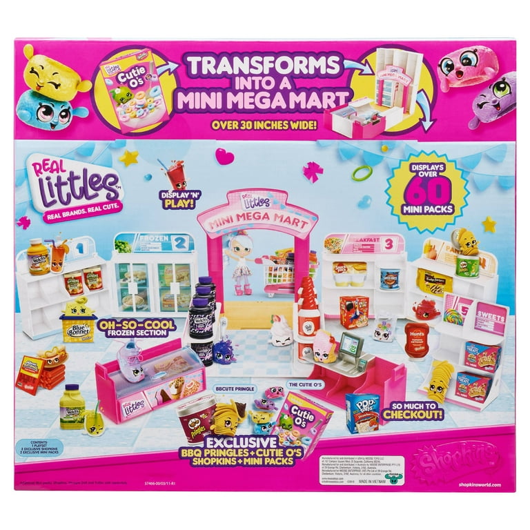 Shopkins Real Littles Cutie O's Mini Mega Mart Playset, with 2 Shopkins and  2 Mini Packs 