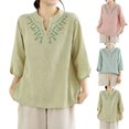 thumbnail image 1 of Neewe Womens Embroidery 3/4 Sleeve Tops Cotton Linen Shirts V Neck Lace Casual Loose Fit Blouses Boho Fashion, 1 of 8