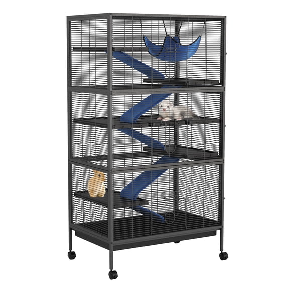 ChaoLink 59" GarveeHome H Animal Cage 6-Tier Cage with Ramps Platforms and Tray Rolling Lagre Metal Ferret Cage for Hamster Guinea Pig Rabbit Chinchilla Black For Small Cat