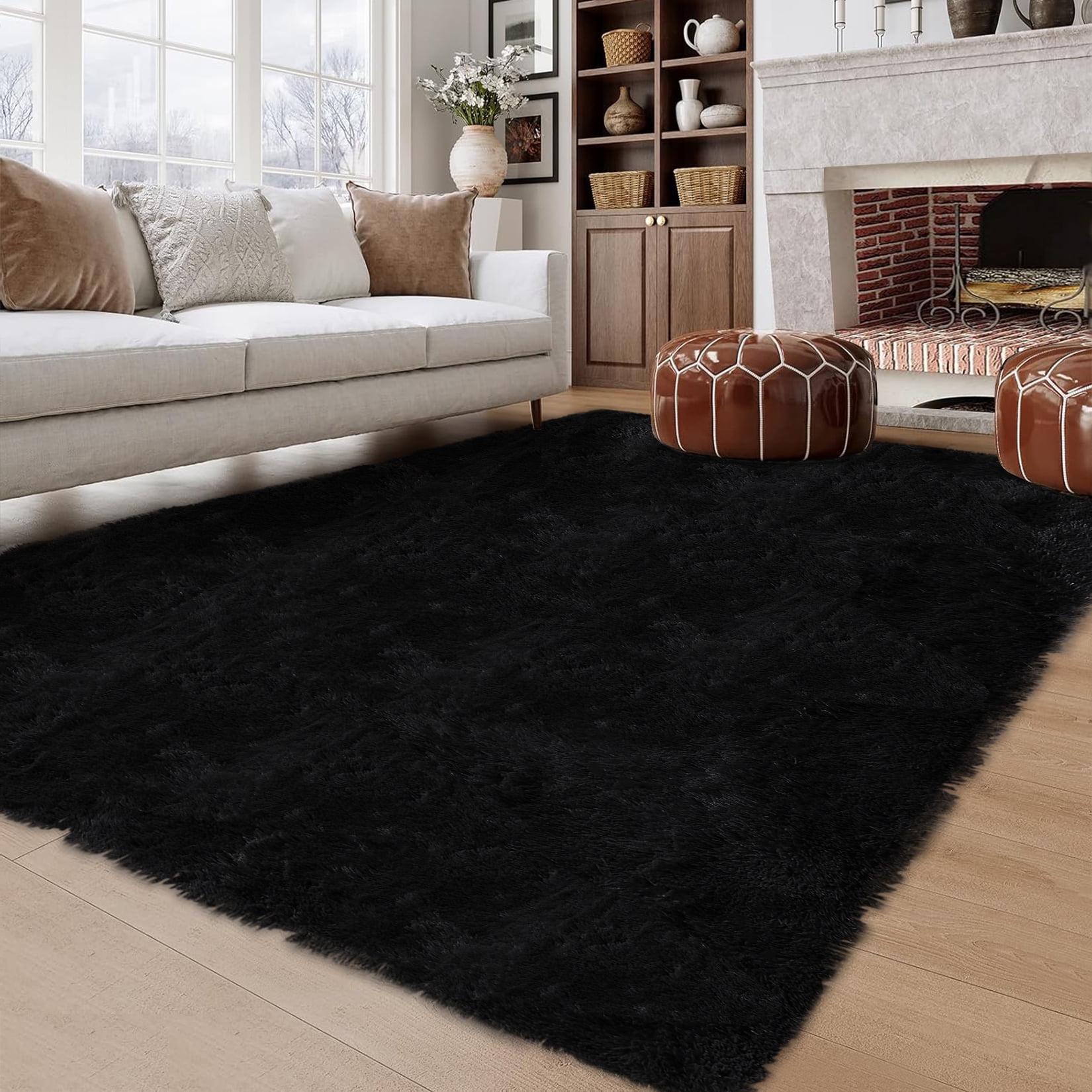 Hasoo 8' x 10' Large Area Rug High-Pile Plush Shag Rug Perfect for Living Rooms, Bedrooms, Dining Rooms, Black