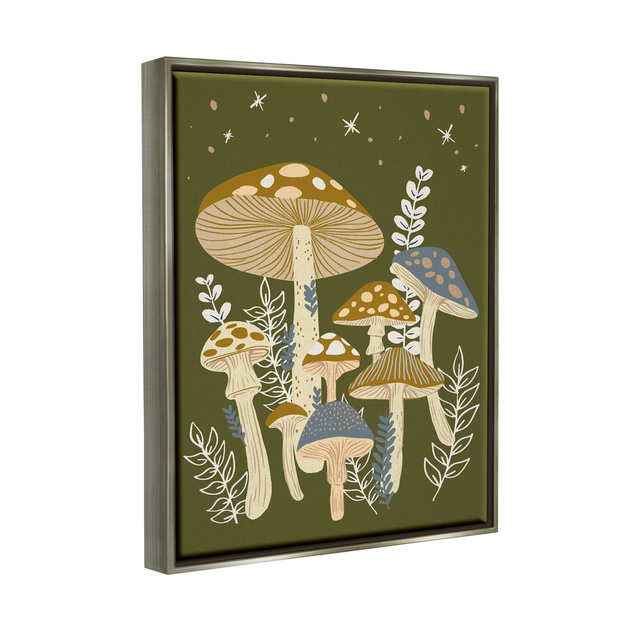 Stupell Industries Cottage Mushrooms Whimsical Nature Botanical & Floral Painting Gray Floater Framed Art Print Wall Art