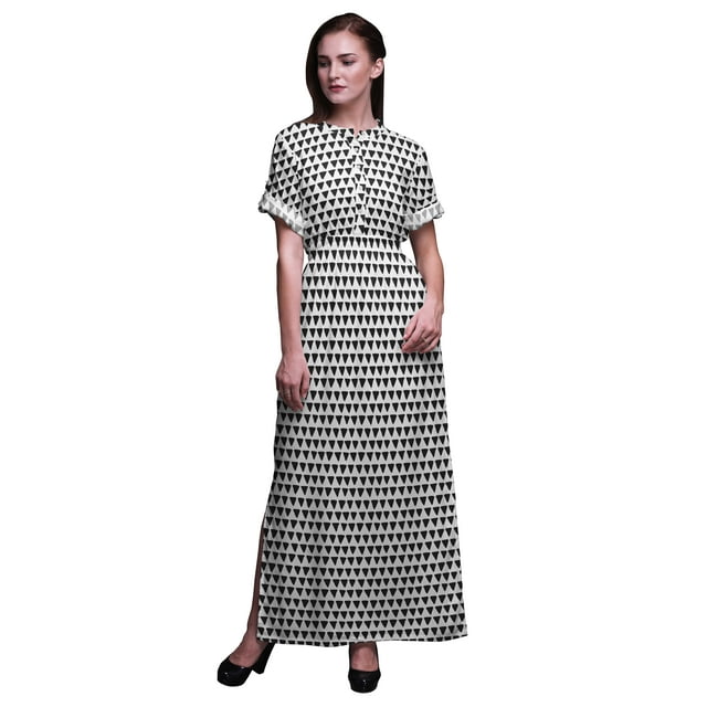 Bimba Robe d'Été Longue Maxi à Fente Latérale Imprimée Géométrique Triangle en Rayonne pour Femmes - Petite