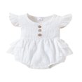 thumbnail image 1 of Bébé Filles Vol Manches Romper Mode Couleur Unie Bouton Cou Volant Triangle Combinaisons, 1 of 7