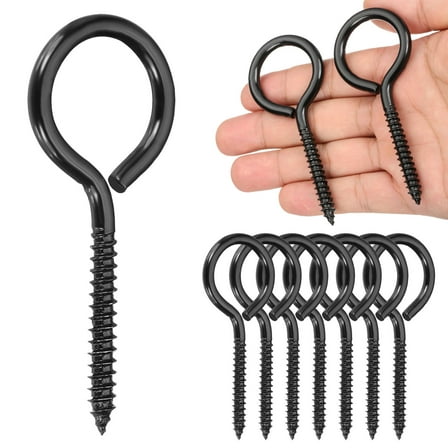 8 Pack Screw Eyes, M6x90mm  304 Stainless Steel Heavy Duty Eye Bolts Screw, Black