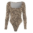 thumbnail image 4 of Women's Square Neck Bodysuits Long Sleeve Printed Tops Basic Shirts Slim Fit Sexy Jumpsuit Rompers Fall Outfits, 4 of 5