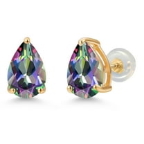 Gem Stone King 14K Yellow Gold Green Mystic Topaz Earrings for Women Men | 3.20 Cttw | GemstoneNovember Birthstone | Pear Shape 9X6MM