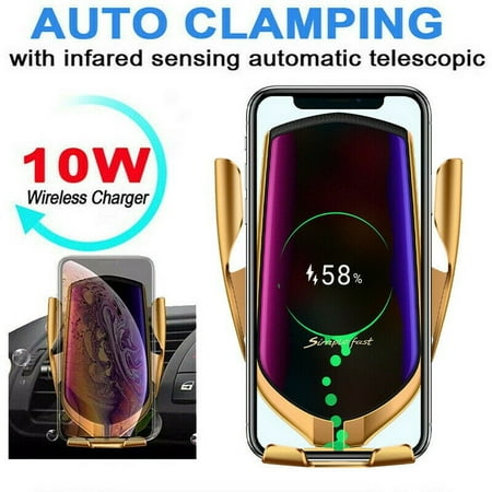 R1 Automatic Clamping 10W Car Wireless Charger for iPhone Xs Huawei LG Infrared Induction Qi Wireless Charger Car Phone Holder Gold With (Best Family Locator App For Iphone)