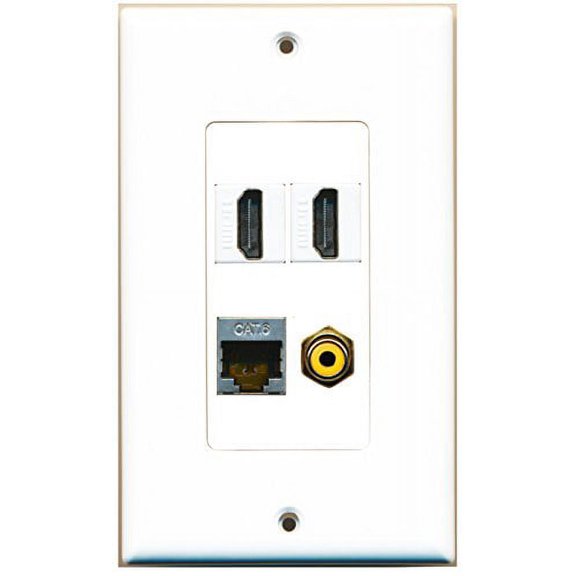 RiteAV - 2 Port HDMI 1 Port RCA Yellow 1 Port Shielded Cat6 Ethernet Wall Plate Decorative