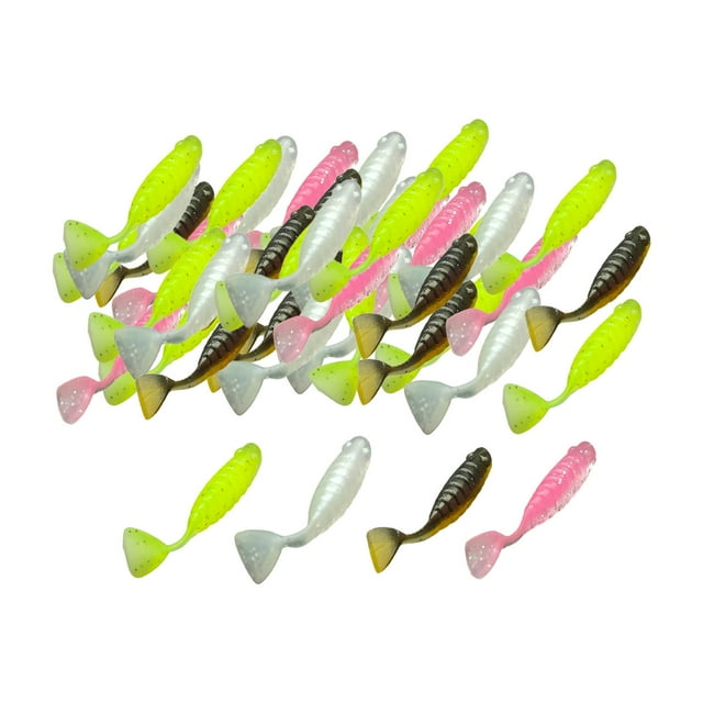30x Señuelos de pesca ondulados, gusanos de pesca, regalos portátiles suaves, señuelos de pesca, señuelos oscilantes para trucha Walleye de