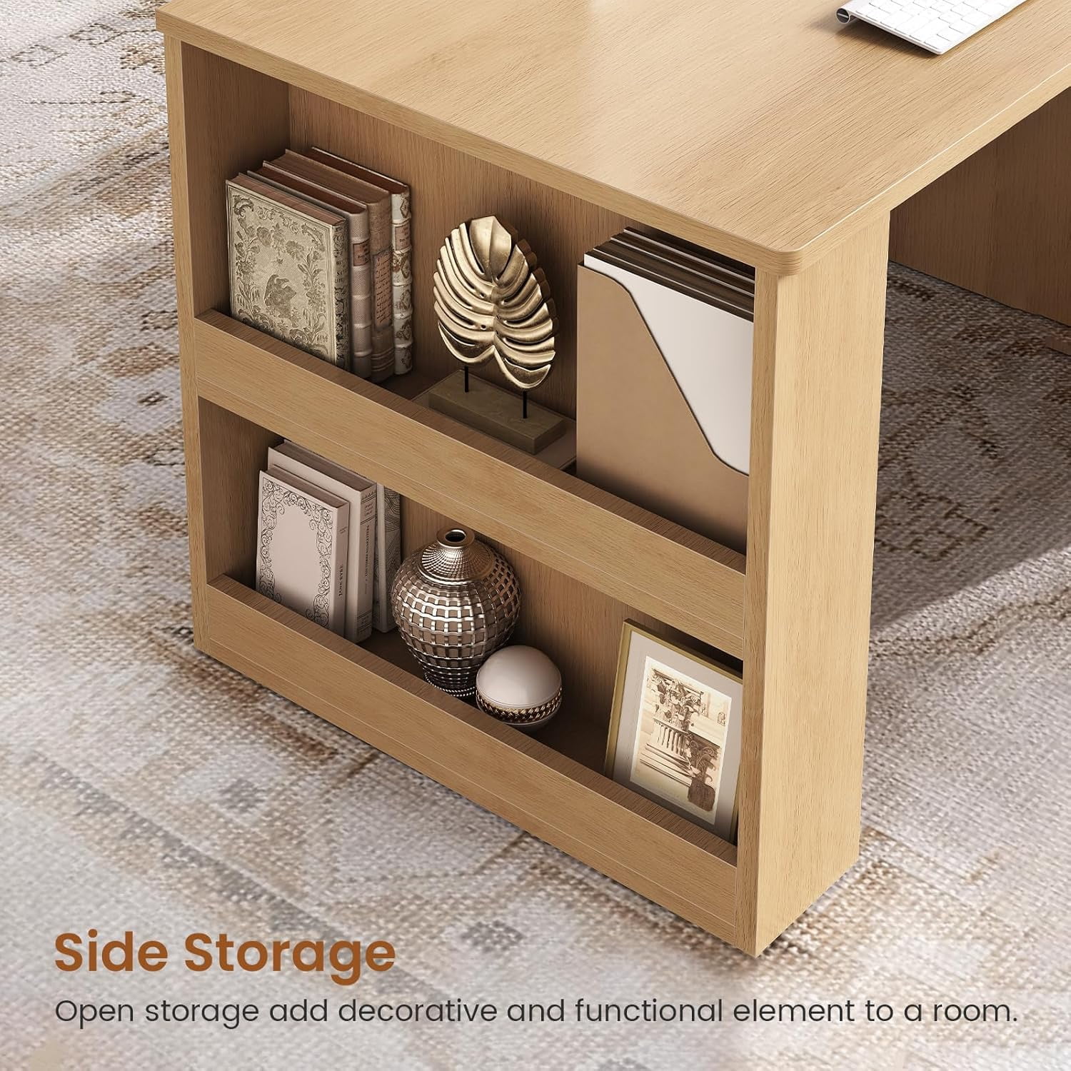 SEDETA Two Person Desk with Drawers, 90 Inch Long Computer Desk with Storage Shelves, Wooden Desk, Double Gaming Desk, Writing Table with Storage for Home Office, Oak Wood