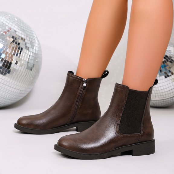 Willtoo Ankle Boots for Women Round Toe Elastic Fall Winter Booties Chunky Low Heels Slip-on Fashion Short Boots Non Slip Comfortable Daily Work Shoes