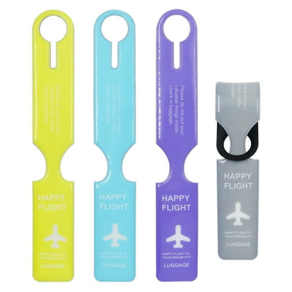 4 Pcs Creative Luggage Tags with Name Card, Unique Baggage Tag, Attractive Portable Travel ID Label, Personalized Luggage Identifiers for Suitcases, Light Blue, Purple, Gray, Yellow