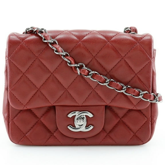 Pre-Owned CHANEL Chain Shoulder Bag, Matelasse, Lambskin, Red, Turnlock, Mini... (Good)