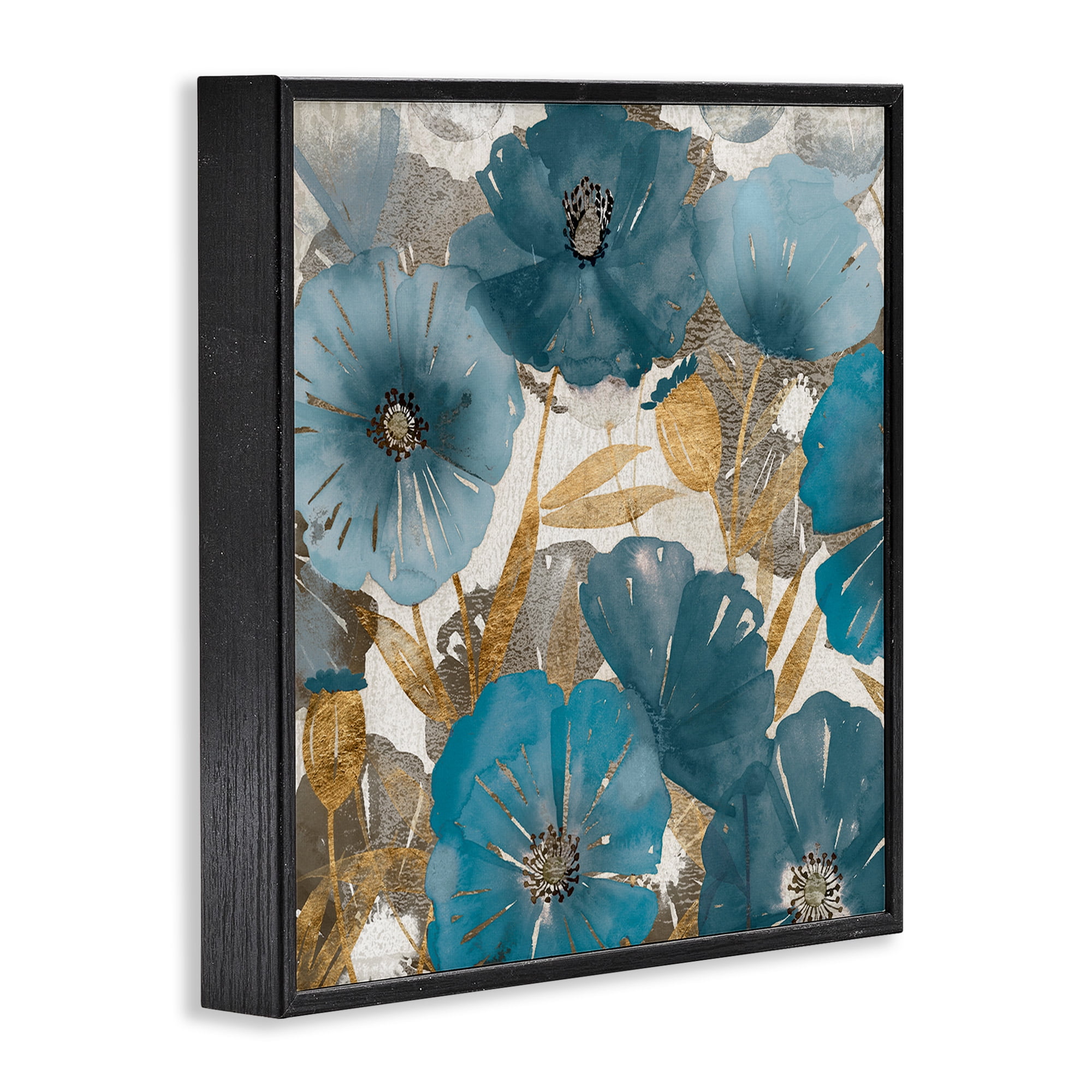 Stupell Industries Elegant Blue Florals Abstract Botanical & Floral Painting Black Framed Art Print Wall Art, 17 x 17