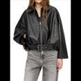 thumbnail image 1 of Chaqueta de Piel Sintética para Mujer, con Cuello de Solapa y Cremallera, Larga, Estilo Motociclista, Abrigo Corto Negro L, 1 of 9
