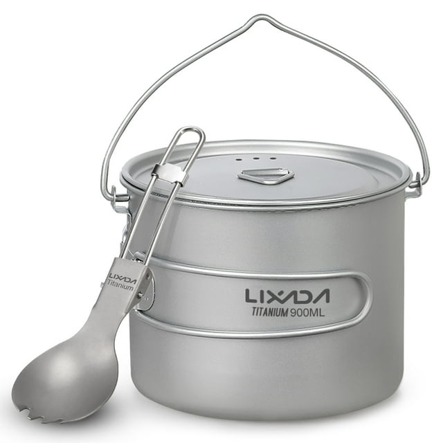 Outdoor Cup Lixada 750ml / 900ml / 1100ml Olla de titanio liviana con spork plegable para acampar al Lixada Outdoor Cup
