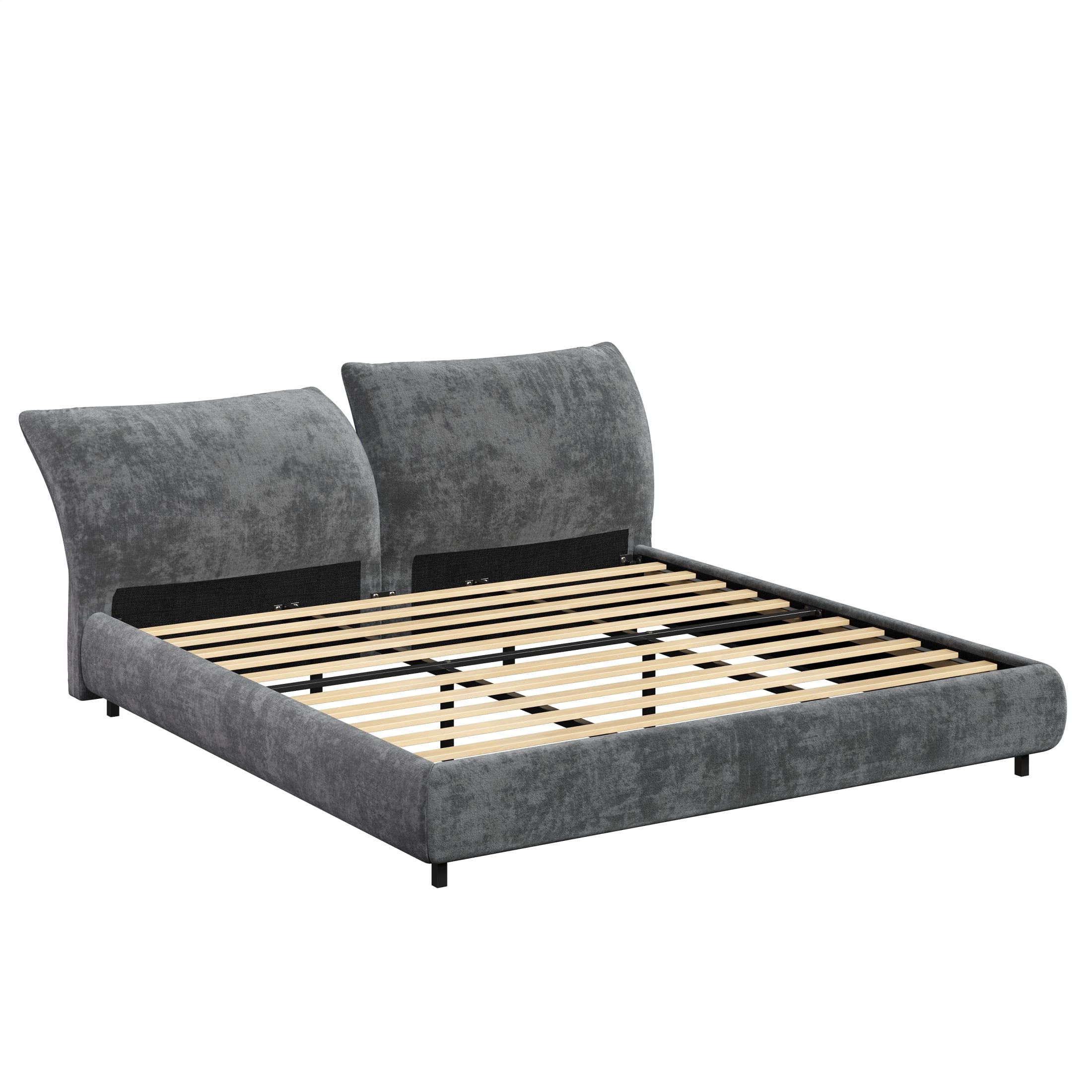 Christopher Knight Home Minimalist Upholstered King Bed Frame with Adjustable Cushions, Dark Grey
