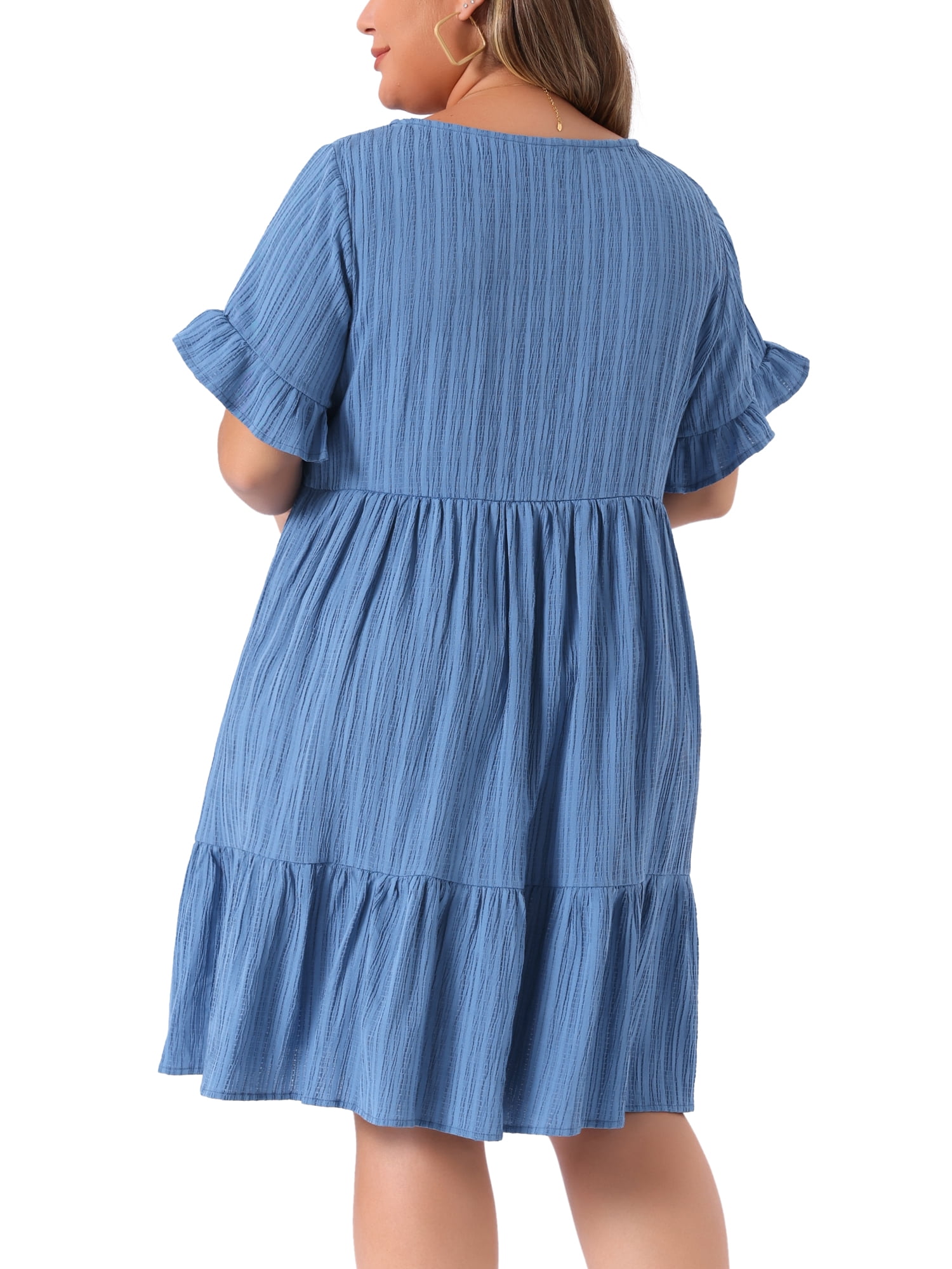 DARING DIVA Women's Plus Size Ruffle Short Sleeve A Line Midi Casual Dress 2X Gray Blue