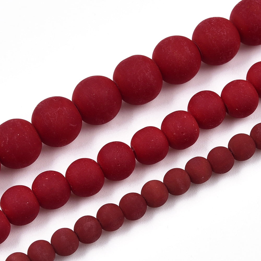 20strands Opaque Glass Beads Strands Frosted Round Dark Red 8~8.5mm Hole: 1.5mm about 51~53pcs/strand 14.96 inch~15.55 inch(38~39.7cm)