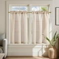 thumbnail image 1 of Striped Linen Kitchen Curtains 36 Inches Length Tier Curtains Farmhouse Modern Cafe Style Small Window Treatments Airy Light Filtering Rod Pocket for Living Room Bathroom 2 Panels Tan, 1 of 8