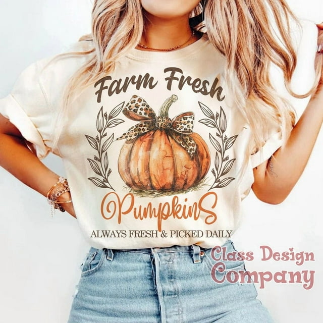 T-Shirt Citrouilles Fraîches de Ferme d'Automne. T-Shirt Coquette. T-Shirt Rétro d'Automne, T-Shirt Citrouilles d'Automne, T-Shirt Citrouille, T-Shirt d'Halloween