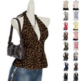 thumbnail image 4 of WAYUTE Women's Tank Tops Tie Backless Leopard Printed Cropped Top with Ruffle Detail Slim Fit Waist Shapewear Elegant Camisole Shirts Casual Outdoor,Coffee,S, 4 of 6