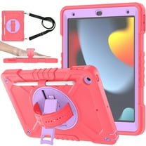 Hard Back Cover Case for Apple 10.2-inch iPad 9th/8th/7th Generation (2021/2020/2019) - Portable Case with Rotating View Kickstand & Shoulder/Hand Strap,  Shockproof Sturdy Rugged Cover, Red Purple