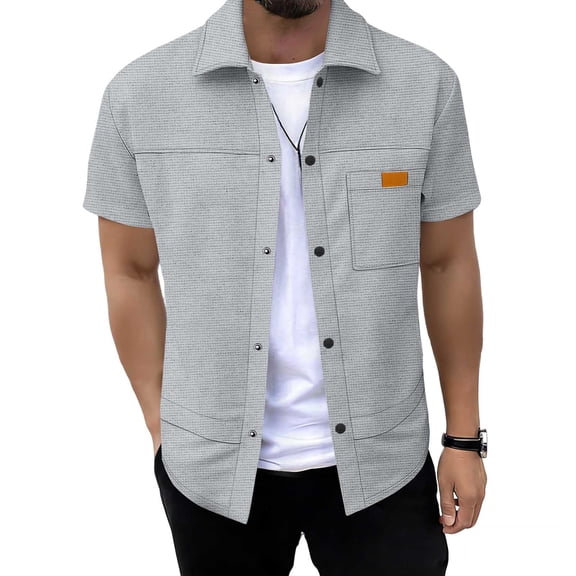 Ceisia Men's Short Sleeve Classic Fit Polo Shirt Solid Color Casual Button Down Collared with Pocket Versatile Daily Essential Top Gifts for Father Gray 1X