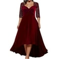 thumbnail image 3 of QATAINLAV Women's Plus Size Formal Evening Maxi Dress Half Sleeve V Neck Evening Dresses Sequin A Line Party Dress Elegant Velvet Wedding Guest Dresses Prime By Hour Red XXXXL, 3 of 7