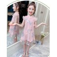thumbnail image 2 of GHSDFBB Robe Traditionnelle Florale Brodée Fluide avec Pinces à Cheveux Assorties pour Filles 6 à 7 Ans Rose, 2 of 4