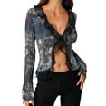 thumbnail image 3 of Liacowi Women Long Sleeve Sheer Top Button Up Shirts Open Front Shrug Cardigan, 3 of 5