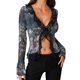 thumbnail image 3 of Lucakuins Blusa de Manga Larga para Mujer, Color Sólido/Impreso Cuello en V Casual Encaje Patchwork Split Tops Lucakuins S-XL, 3 of 5