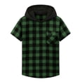 thumbnail image 6 of Ixbnca Men's Short Sleeve Plaid Hoodies Short Sleeve Mens Button V Neck Hooded T Shirts with Pocket, 6 of 7