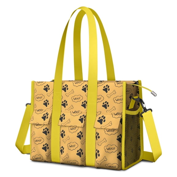 Teacher Tote Bag,Paw Prints and Bones Teacher Utility Tote Bag,Large Work Tote Bags for Women with Multiple Pockets,Top Zipper Closure,13.8x10.6x6.7 Inch