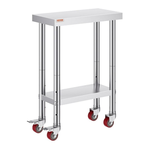 Stainless Steel Work Table with Wheels 24 x 12 x 32 Inch Prep Table with 4 Casters Heavy Duty Work Table for Kitchen Restaurant Business 24 x 12 inch