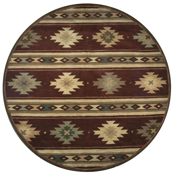 Alora Decor Ryder 8' Round Tribal Burgundy/Tan/Khaki/Sage Hand-Tufted Area Rug