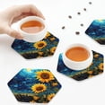 thumbnail image 3 of KLL Drink Coasters Set Hexagon of 4,PU Leather Absorbent Coasters Set Decorative Coffee Cup Coasters Housewarming Gift for Home Decor-Vintage Starry Sky Sunflower, 3 of 5