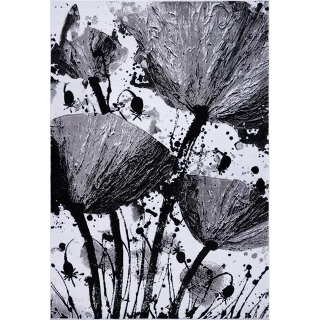 Ladole Rugs Poppy Floral Pattern Contemporary Indoor Area Rug Carpet in Grey Black 3 x 10 (2'7" x 9'10", 80 cm x 300 cm)