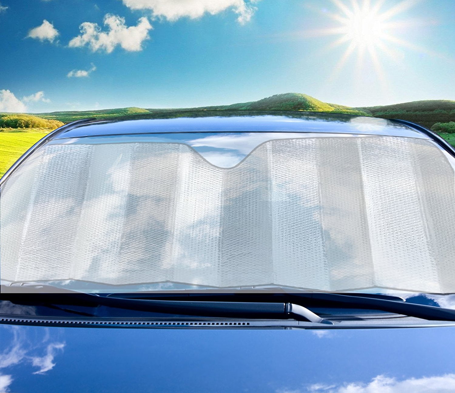 Zone Tech Shiny Red Aluminum Foldable Sun Shade Metallic Reflective Reversible Car Sun Shade