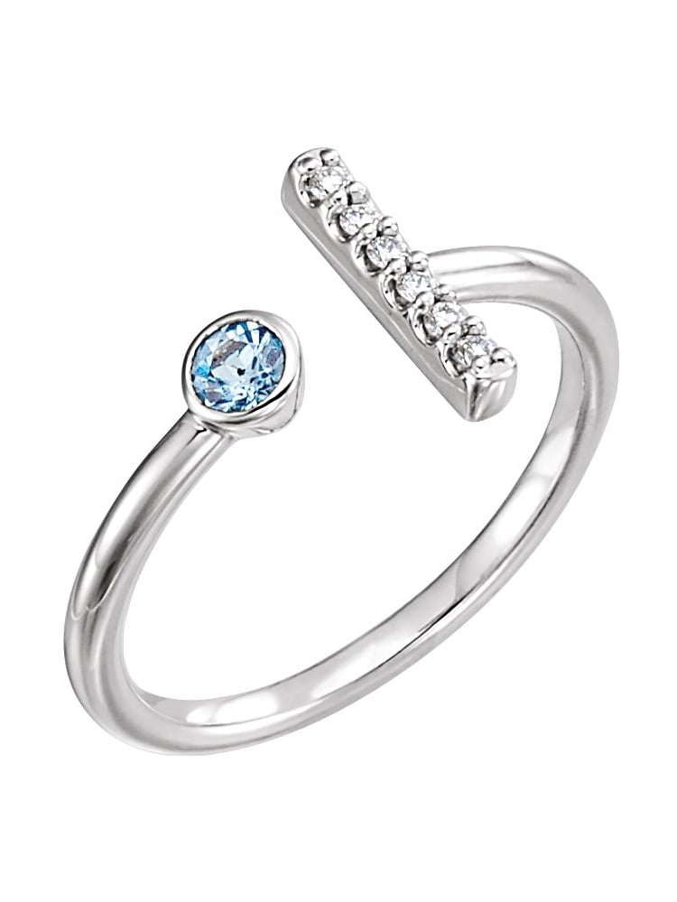 Platinum Aquamarine & Diamond Bar Negative Space Gemstone Ring by