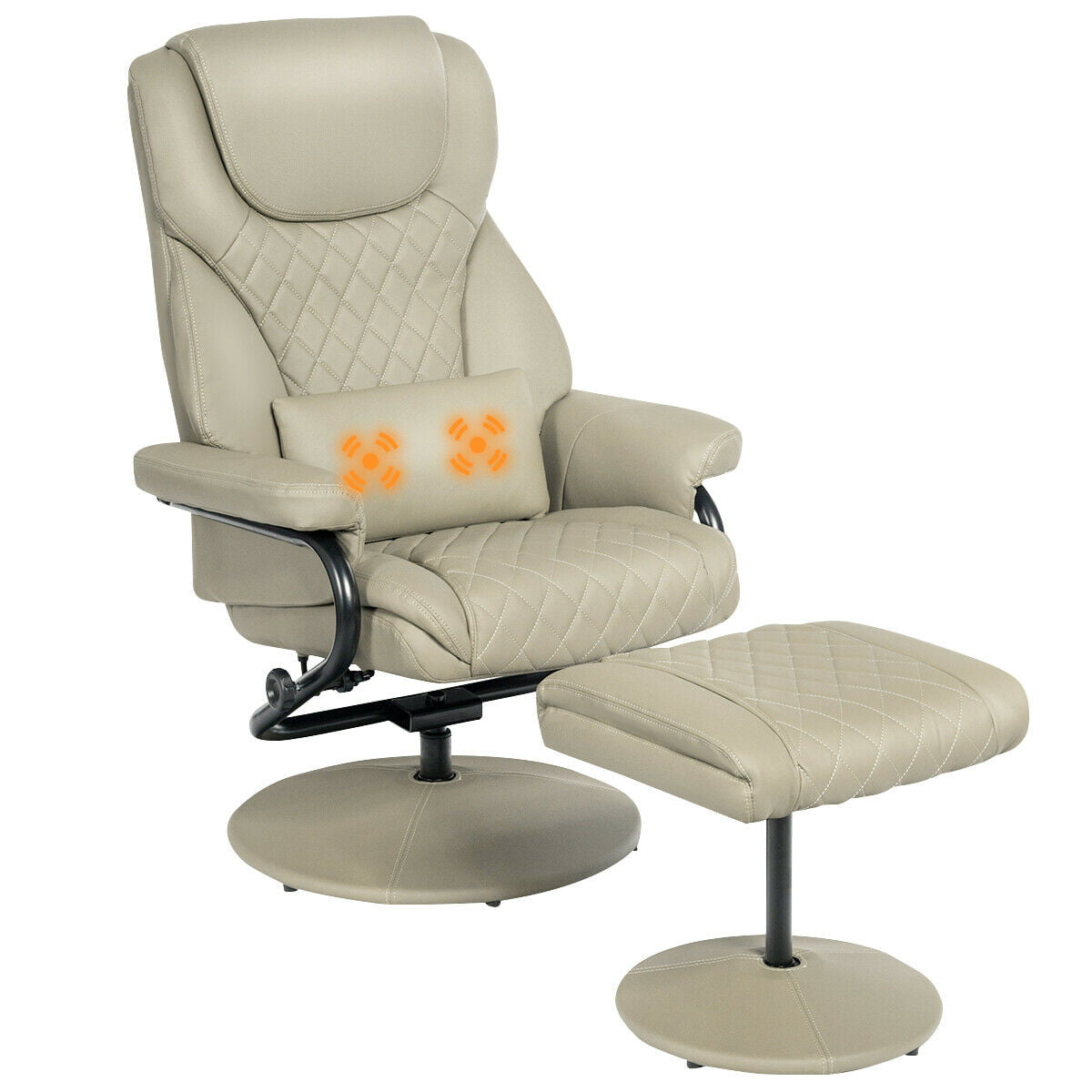 Gymax Massage Recliner Chair Leather Armchair Swivel w/Ottoman&Lumbar Support Beige Walmart