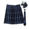 thumbnail image 3 of Women Classic Plaid Skirts Trendy Pleated A-Line Uniform Mini Skirt with Bow Ties and Ties, 3 of 4