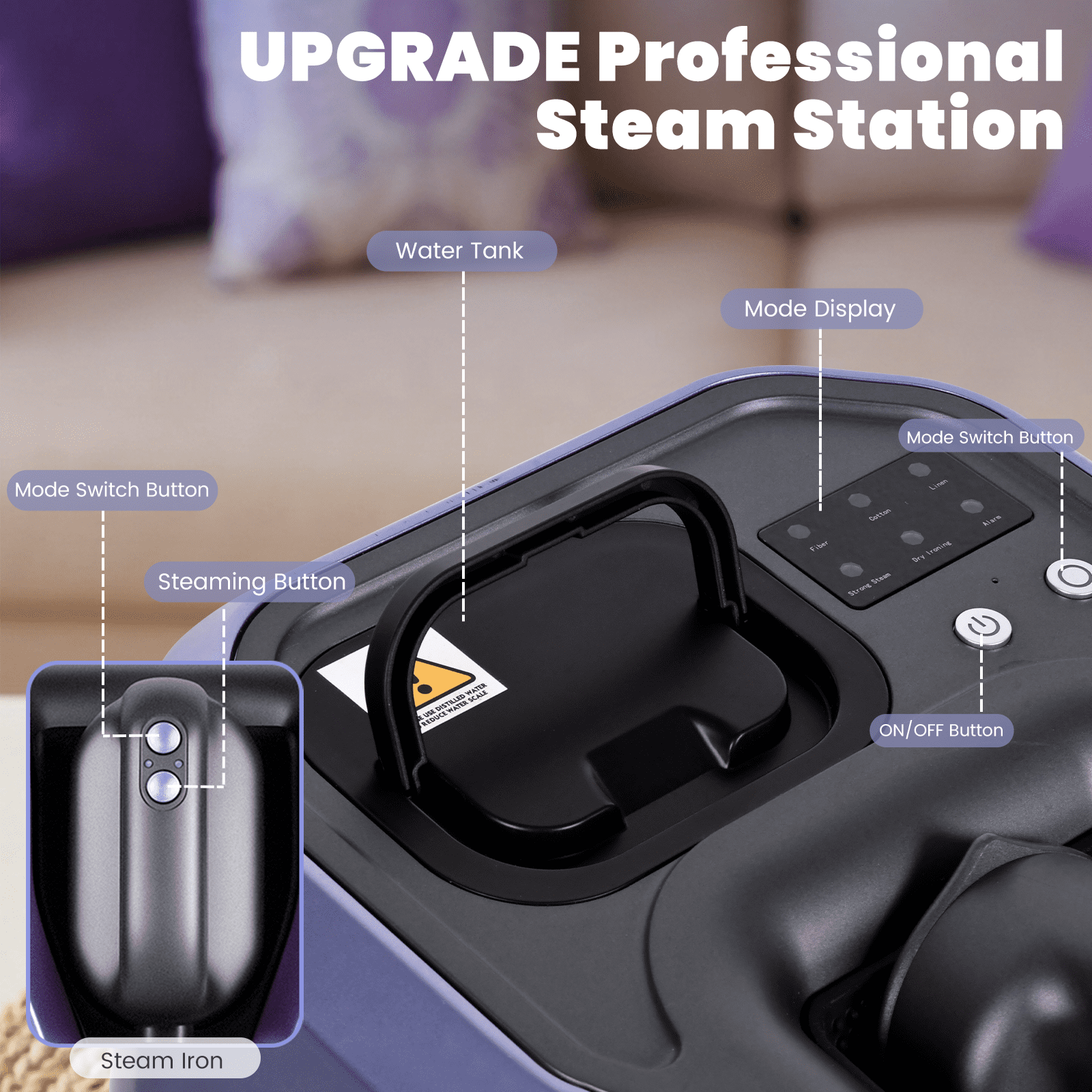 Advwin Professional 2200W Steam Station with 1.2L Tank, 5-Level Ceramic Soleplate Iron for Clothes