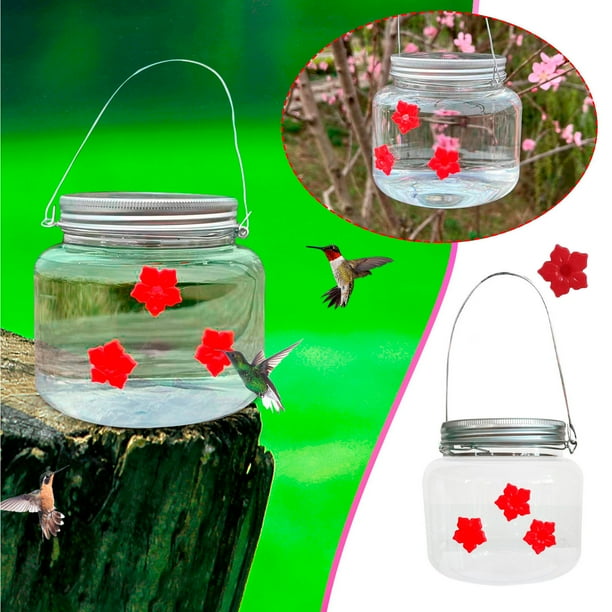 Jardín colgante portátil, comedor para colibrí, depósito claro 500ml, decoración para jardín, colibrí portátil, fácil de transportar, marco de metal resistente, para patio, colibrí para